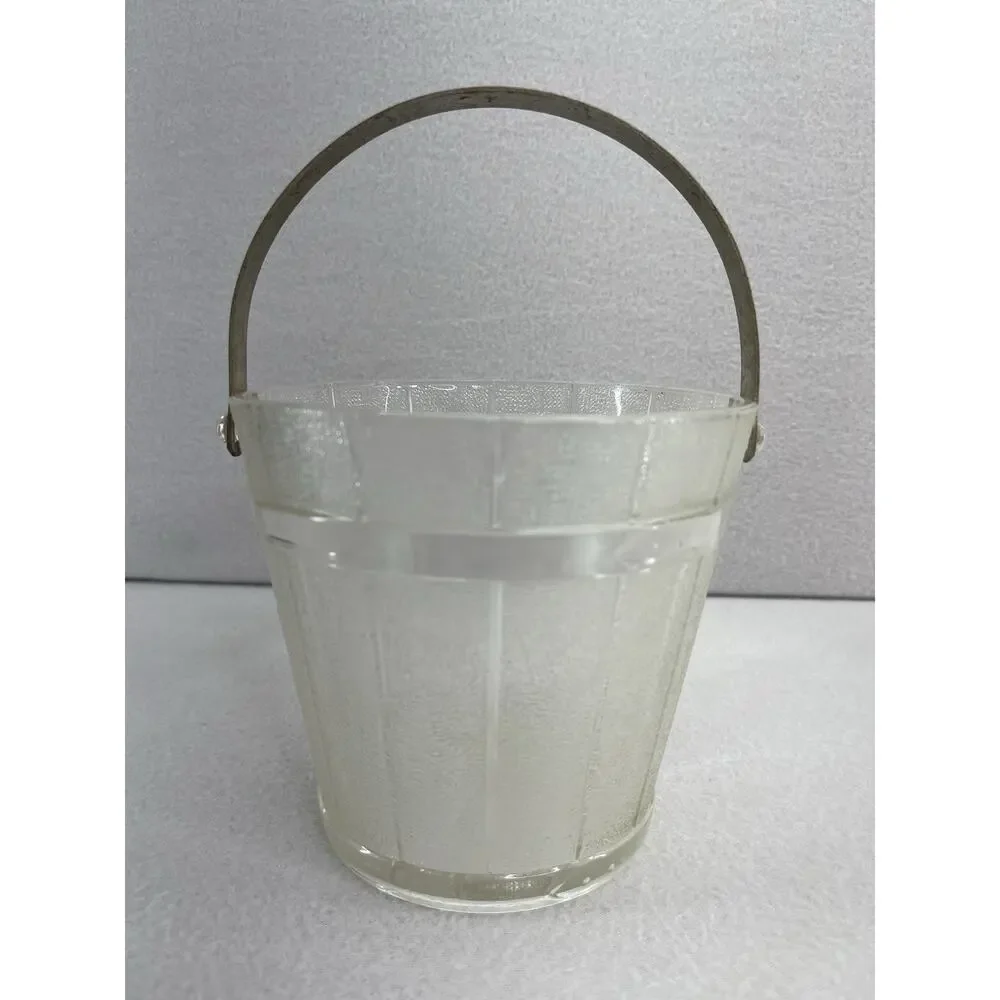 Vintage Anchor Hocking Clear Glass Ice Bucket Metal Handle Retro MCM Barware